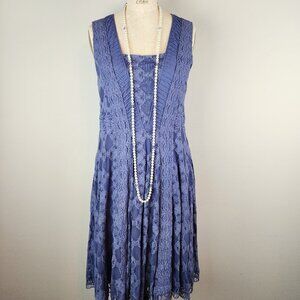 Pretty Sundance Deep Blue Romantic Lace Boho Dress Fully Lined * Lades size 6